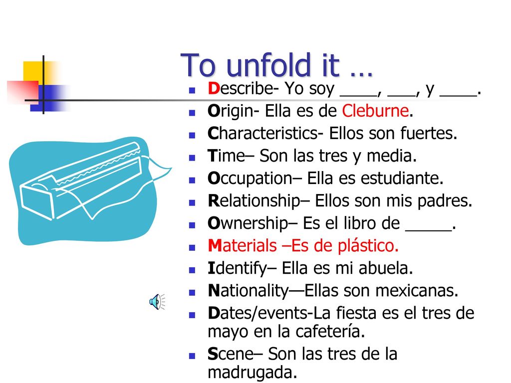 To unfold it … Describe- Yo soy ____, ___, y ____.