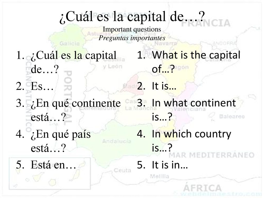 ¿Cuál es la capital de… Important questions Preguntas importantes