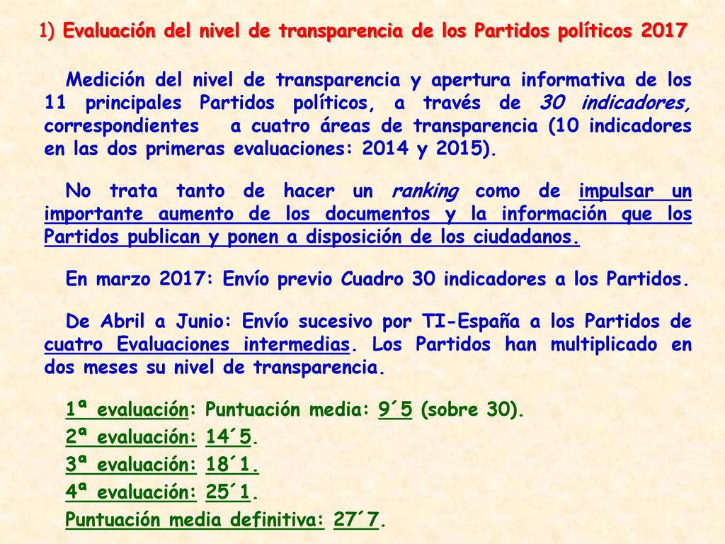 1) Evaluación del nivel de transparencia de los Partidos políticos 2017