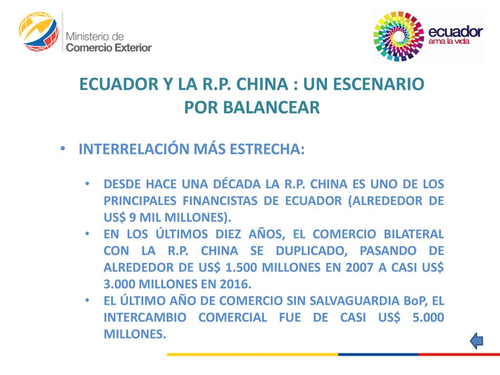 ECUADOR Y LA R.P. CHINA : UN ESCENARIO POR BALANCEAR