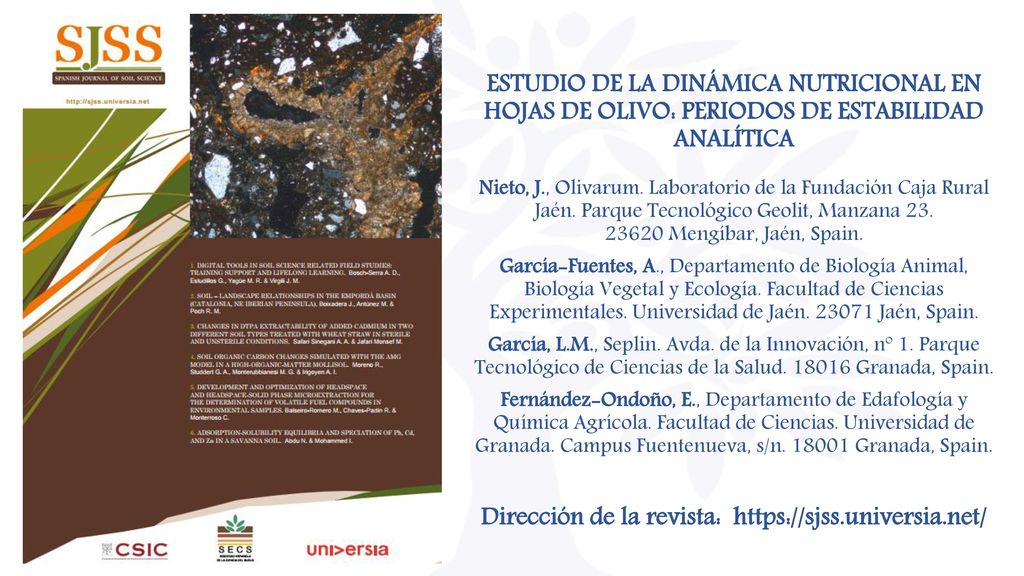 ESTUDIO DE LA DINÁMICA NUTRICIONAL EN HOJAS DE OLIVO: PERIODOS DE ESTABILIDAD ANALÍTICA Nieto, J., Olivarum.