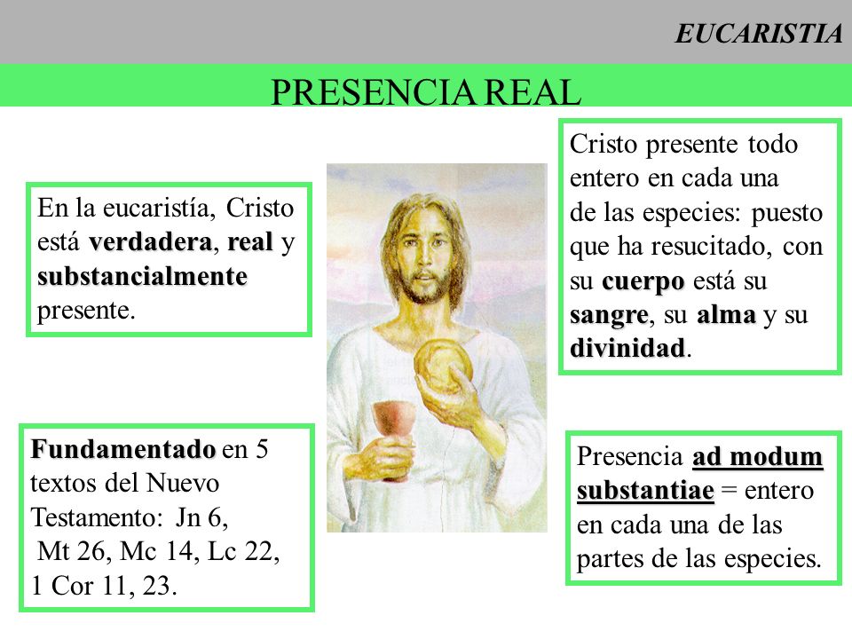 PRESENCIA REAL EUCARISTIA Cristo presente todo entero en cada una