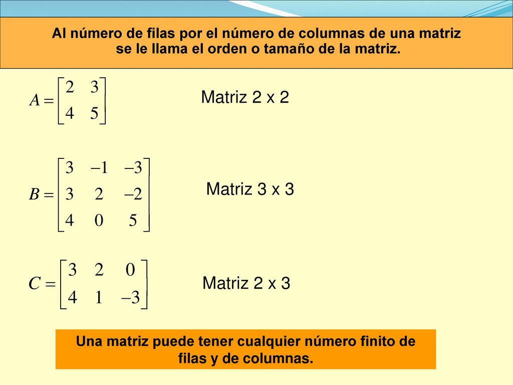 Una matriz puede tener cualquier número finito de filas y de columnas.