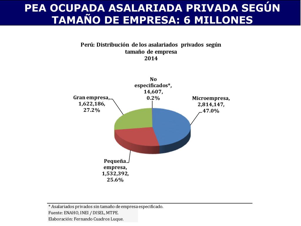 PEA OCUPADA ASALARIADA PRIVADA SEGÚN TAMAÑO DE EMPRESA: 6 MILLONES