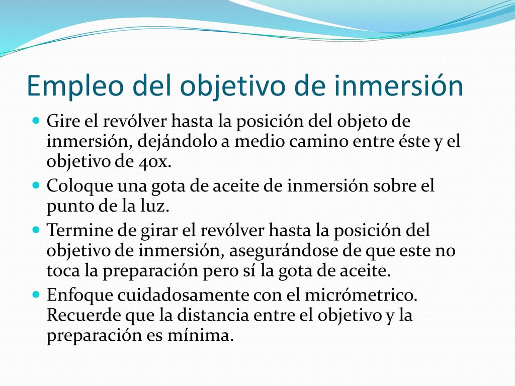 Pase al objetivo de 40 aumentos 40x Suba ligeramente el condensador