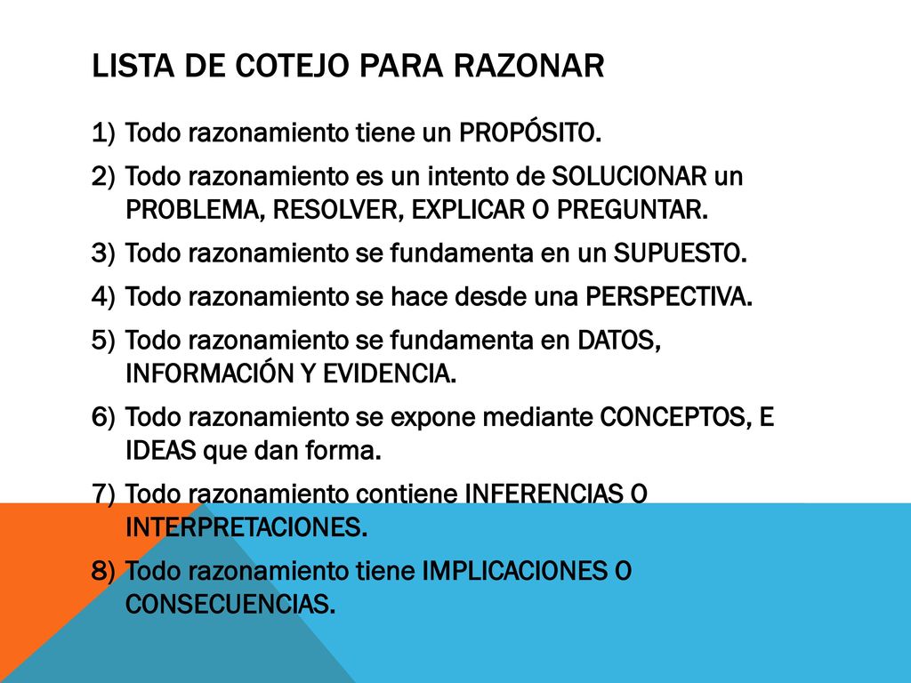 Lista de cotejo para razonar