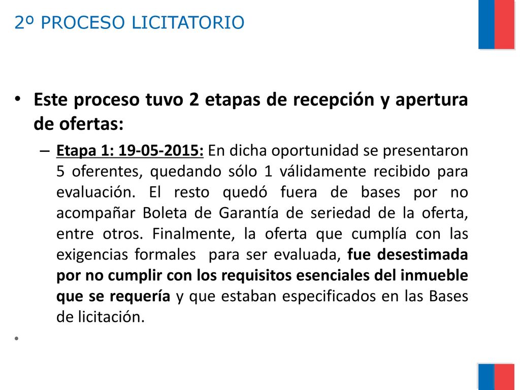 Este proceso tuvo 2 etapas de recepción y apertura de ofertas: