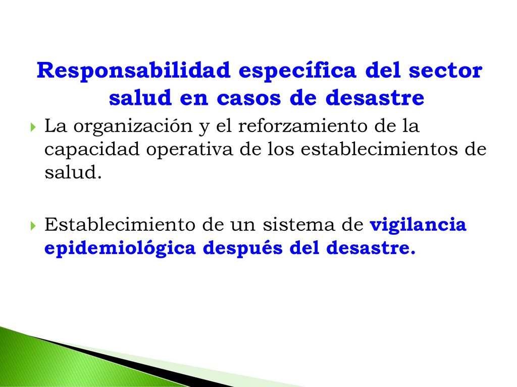 Responsabilidad específica del sector salud en casos de desastre