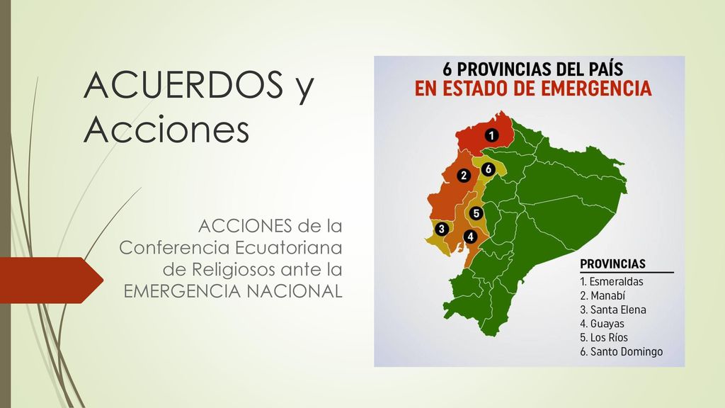ACUERDOS y Acciones ACCIONES de la Conferencia Ecuatoriana de Religiosos ante la EMERGENCIA NACIONAL.