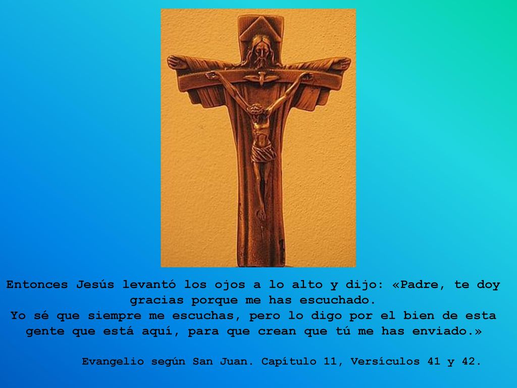 Entonces Jesús levantó los ojos a lo alto y dijo: «Padre, te doy gracias porque me has escuchado.