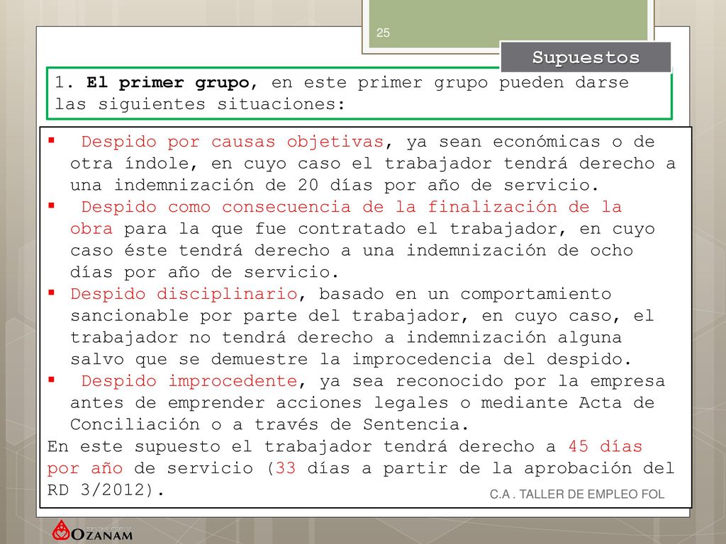 Supuestos 1. El primer grupo, en este primer grupo pueden darse las siguientes situaciones: