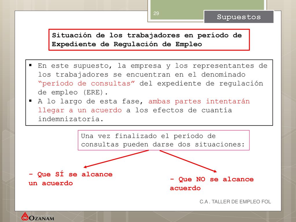 Supuestos Situación de los trabajadores en período de Expediente de Regulación de Empleo.