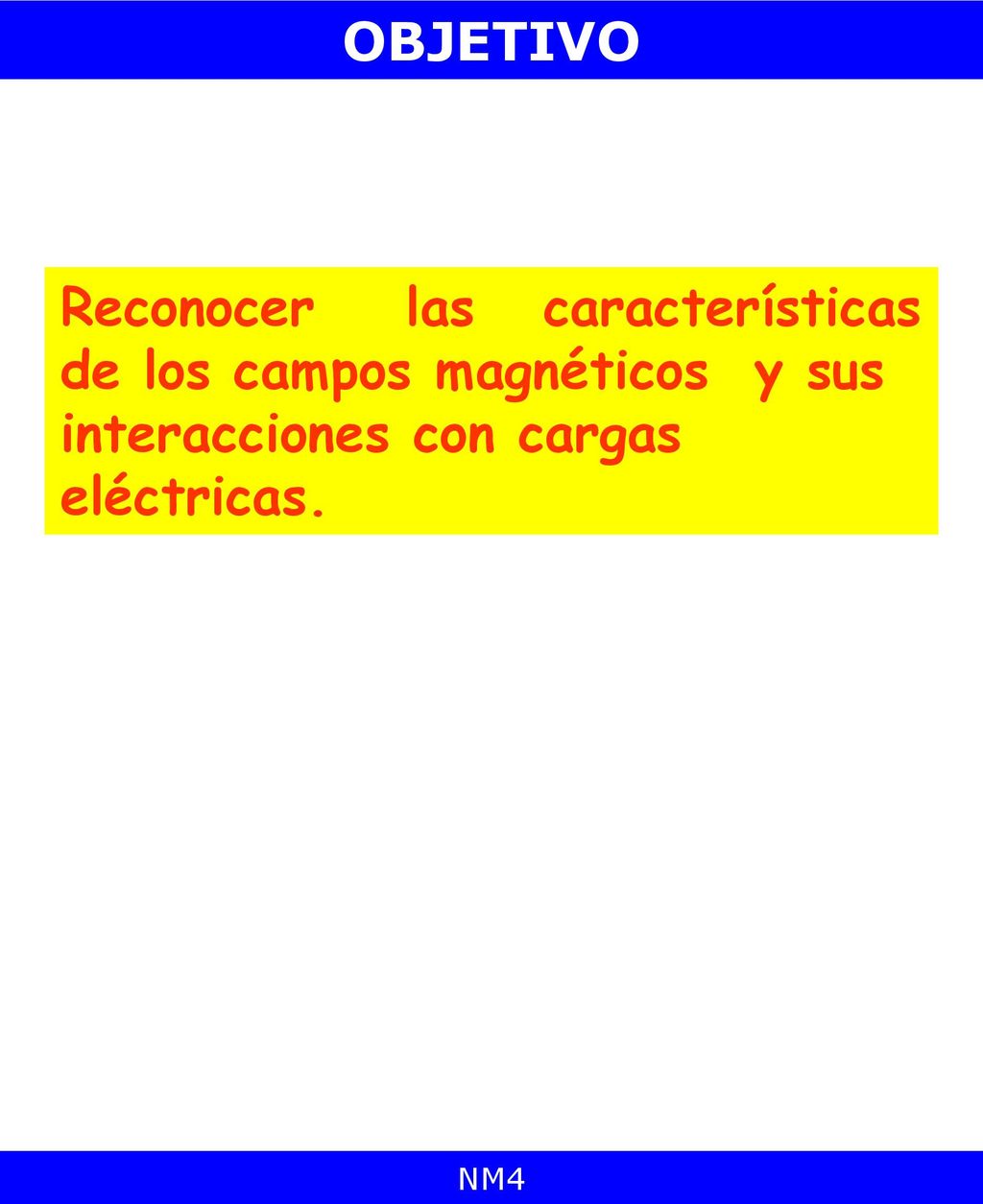 OBJETIVO Reconocer las características de los campos magnéticos y sus interacciones con cargas eléctricas.
