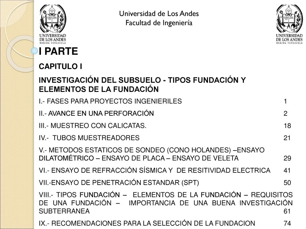 I PARTE Universidad de Los Andes Facultad de Ingeniería CAPITULO I