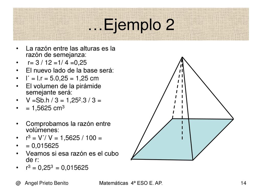 …Ejemplo 2 La razón entre las alturas es la razón de semejanza: