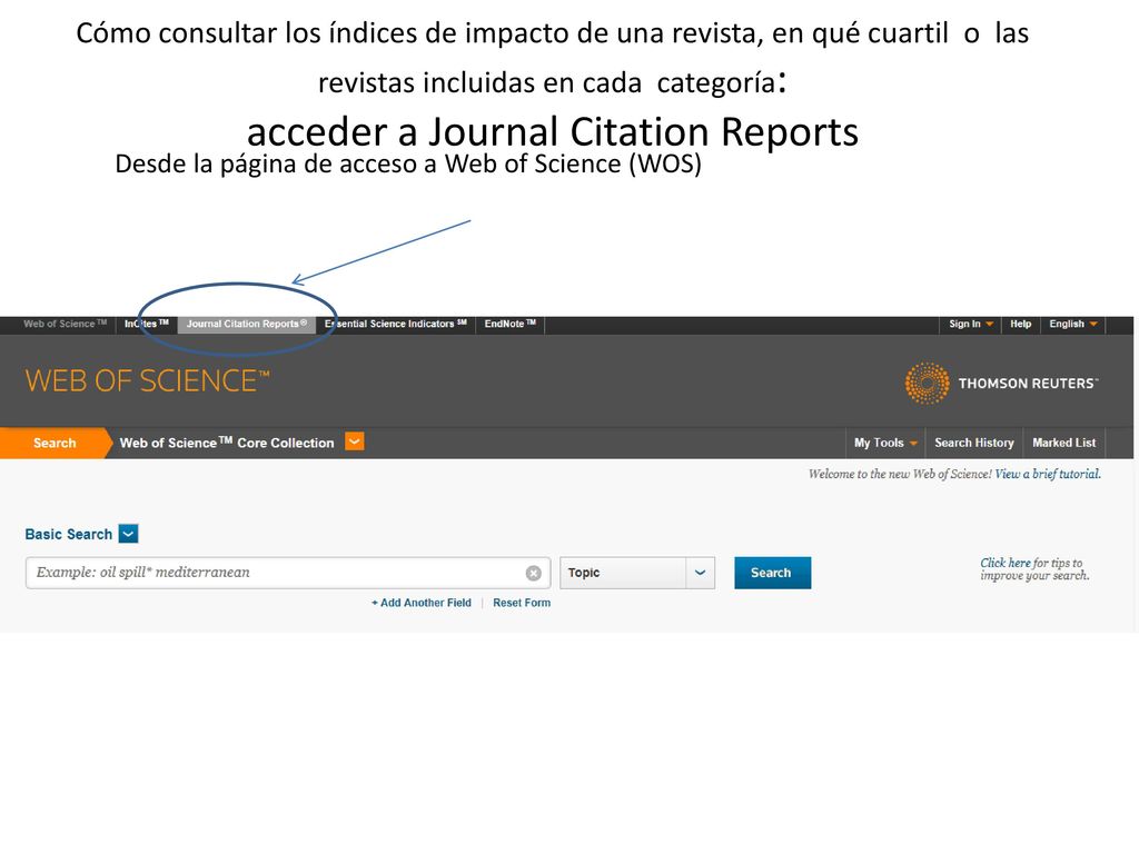 Cómo consultar los índices de impacto de una revista, en qué cuartil o las revistas incluidas en cada categoría: acceder a Journal Citation Reports