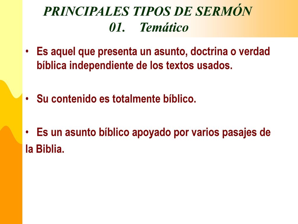 PRINCIPALES TIPOS DE SERMÓN 01. Temático