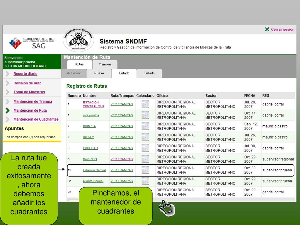 La ruta fue creada exitosamente, ahora debemos añadir los cuadrantes