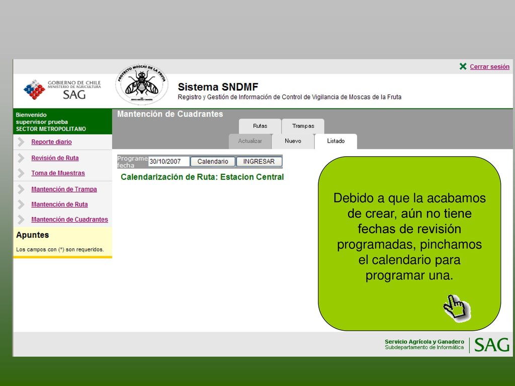 Debido a que la acabamos de crear, aún no tiene fechas de revisión programadas, pinchamos el calendario para programar una.