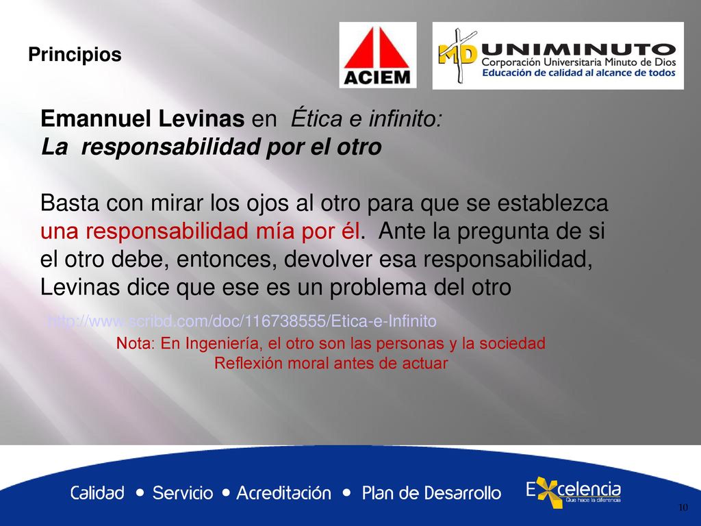 Principios Emannuel Levinas en Ética e infinito: La responsabilidad por el otro.