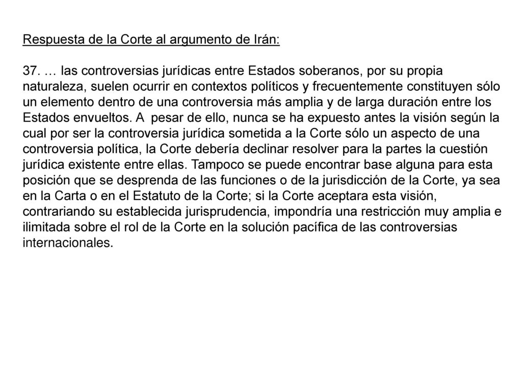 Respuesta de la Corte al argumento de Irán: