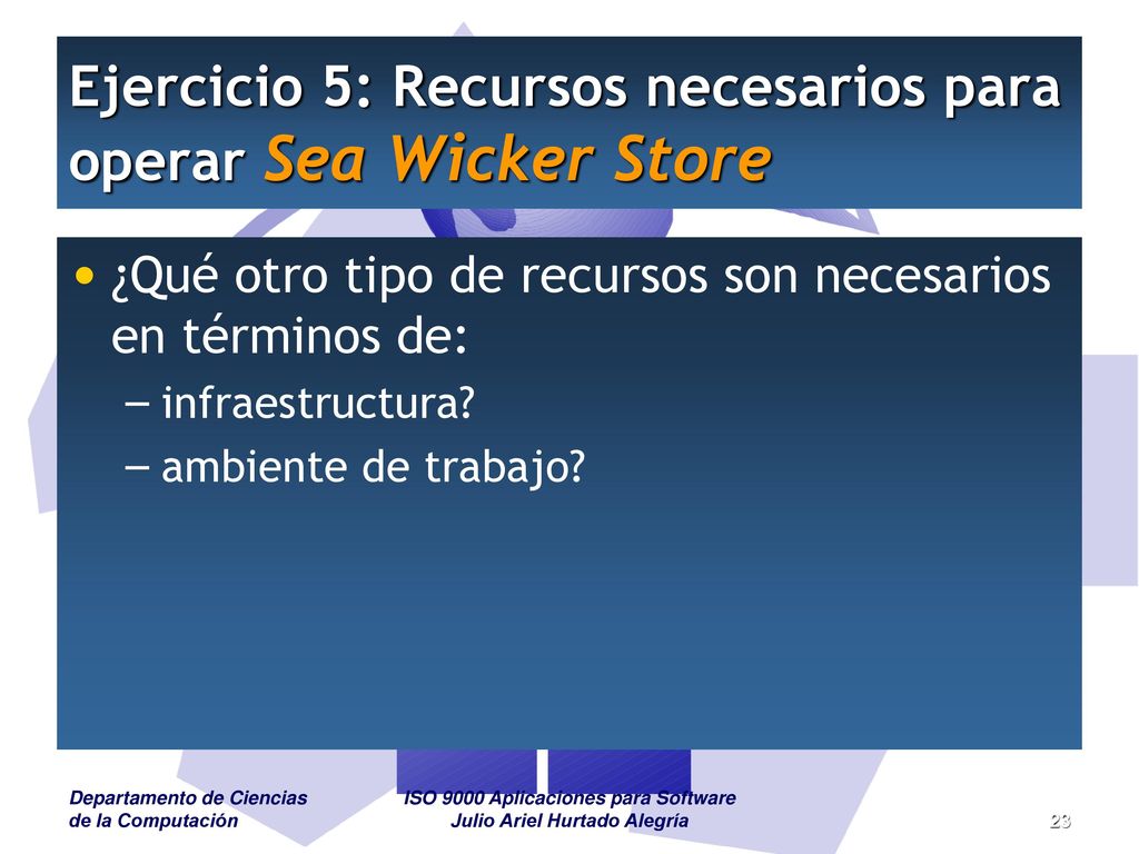 Ejercicio 5: Recursos necesarios para operar Sea Wicker Store