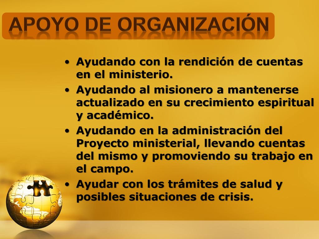 Apoyo de organización Ayudando con la rendición de cuentas en el ministerio.