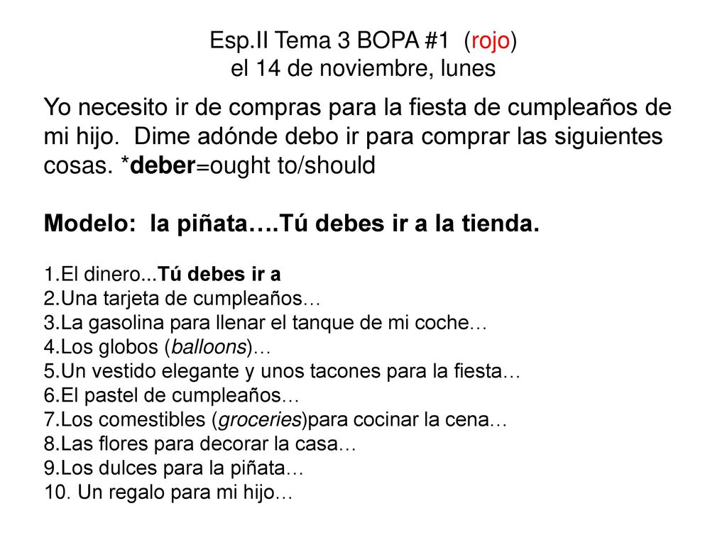 Esp.II Tema 3 BOPA #1 (rojo) el 14 de noviembre, lunes