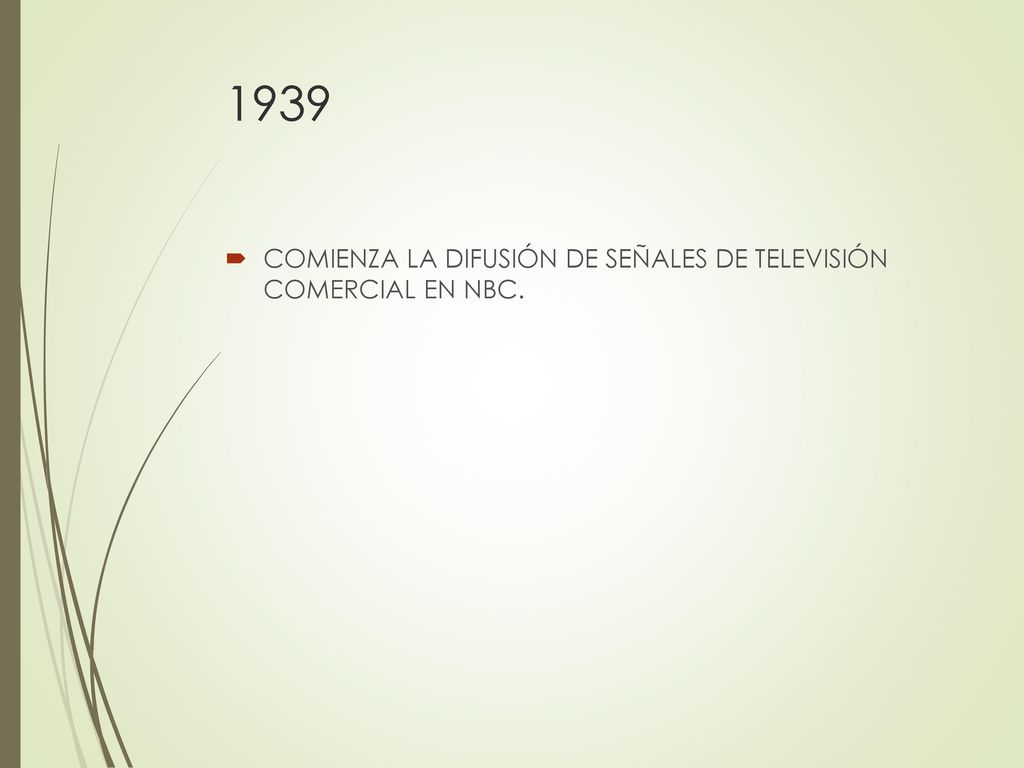 1939 COMIENZA LA DIFUSIÓN DE SEÑALES DE TELEVISIÓN COMERCIAL EN NBC.