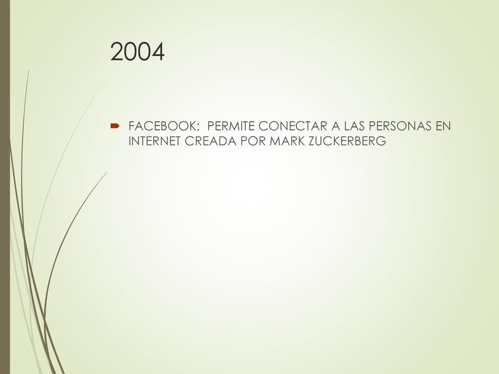 2004 FACEBOOK: PERMITE CONECTAR A LAS PERSONAS EN INTERNET CREADA POR MARK ZUCKERBERG