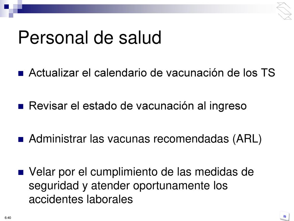Personal de salud Actualizar el calendario de vacunación de los TS