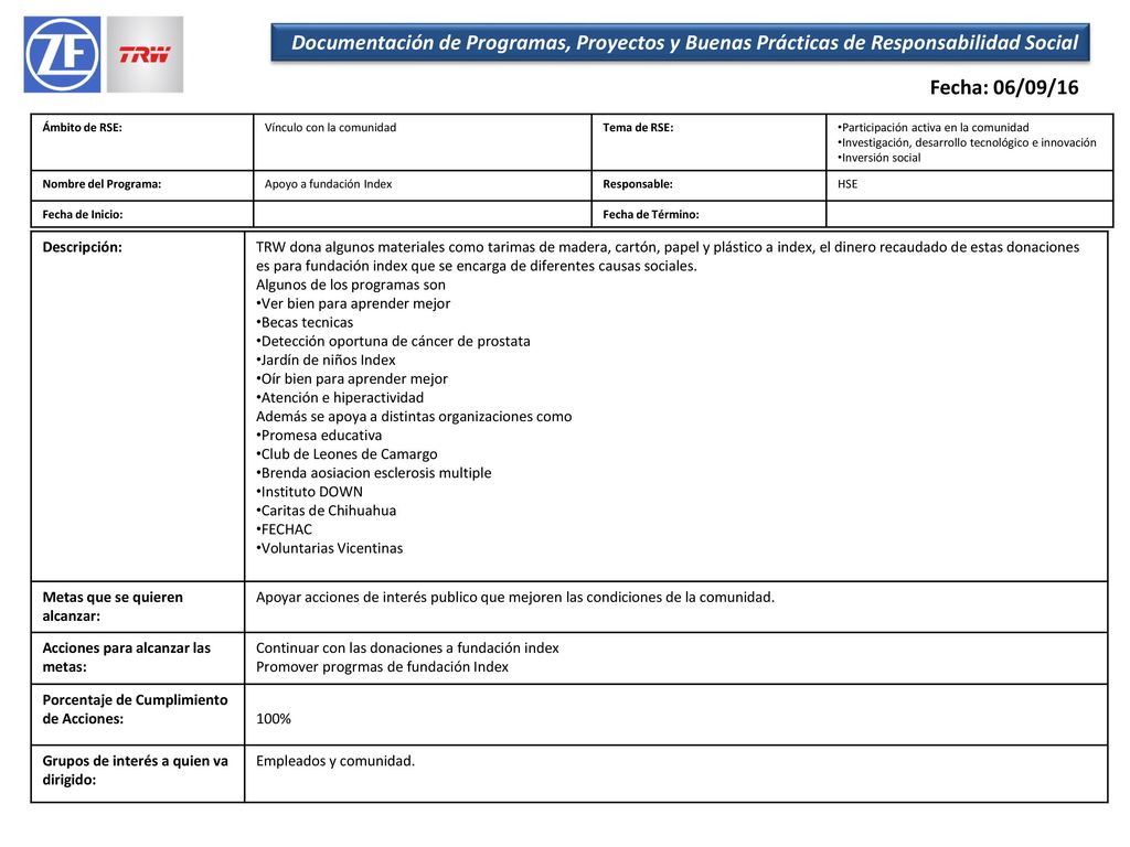 Documentación de Programas, Proyectos y Buenas Prácticas de Responsabilidad Social