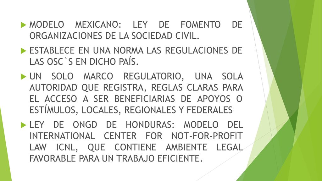 MODELO MEXICANO: LEY DE FOMENTO DE ORGANIZACIONES DE LA SOCIEDAD CIVIL.