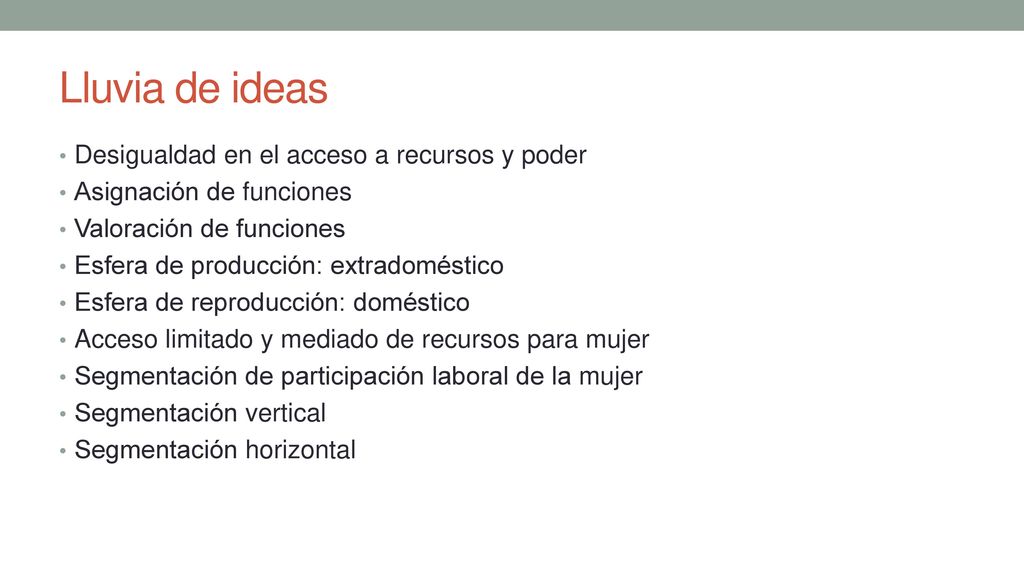 Lluvia de ideas Desigualdad en el acceso a recursos y poder