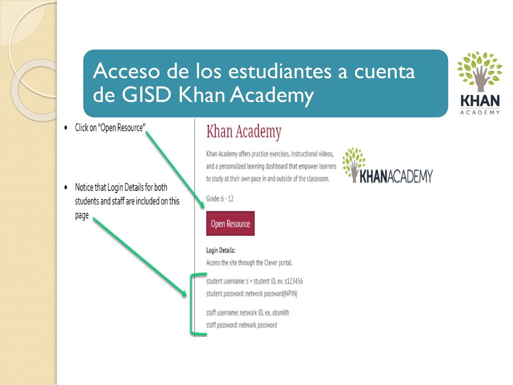 Acceso de los estudiantes a cuenta de GISD Khan Academy