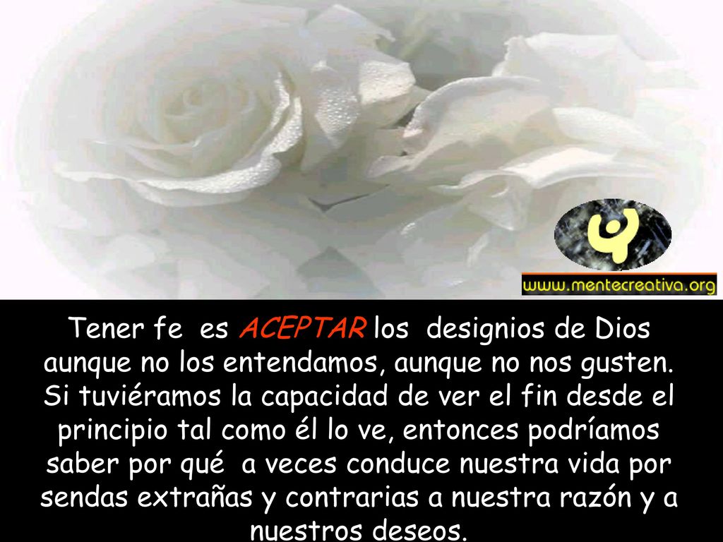 Tener fe es ACEPTAR los designios de Dios aunque no los entendamos, aunque no nos gusten.