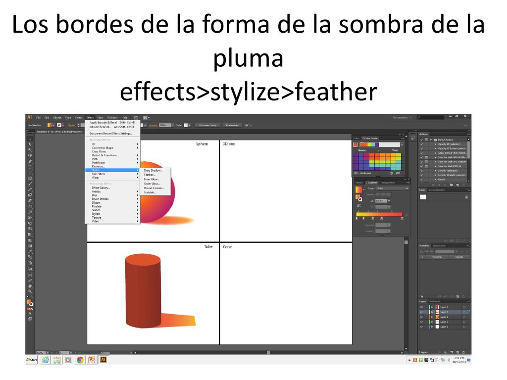 Los bordes de la forma de la sombra de la pluma effects>stylize>feather