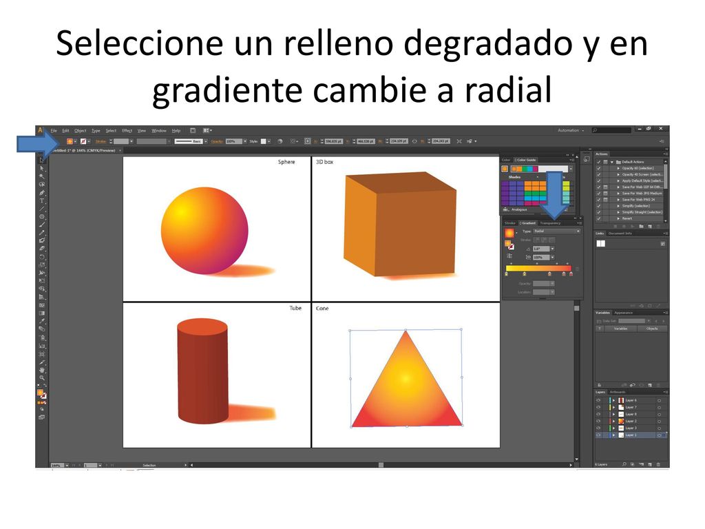 Seleccione un relleno degradado y en gradiente cambie a radial