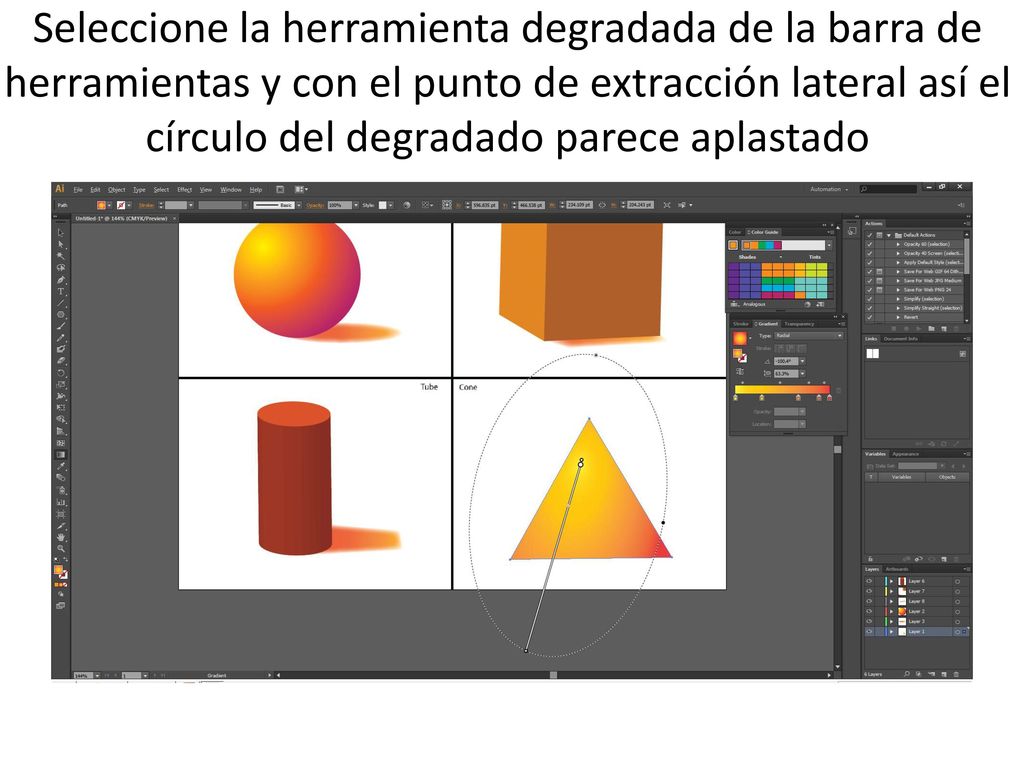 Seleccione la herramienta degradada de la barra de herramientas y con el punto de extracción lateral así el círculo del degradado parece aplastado