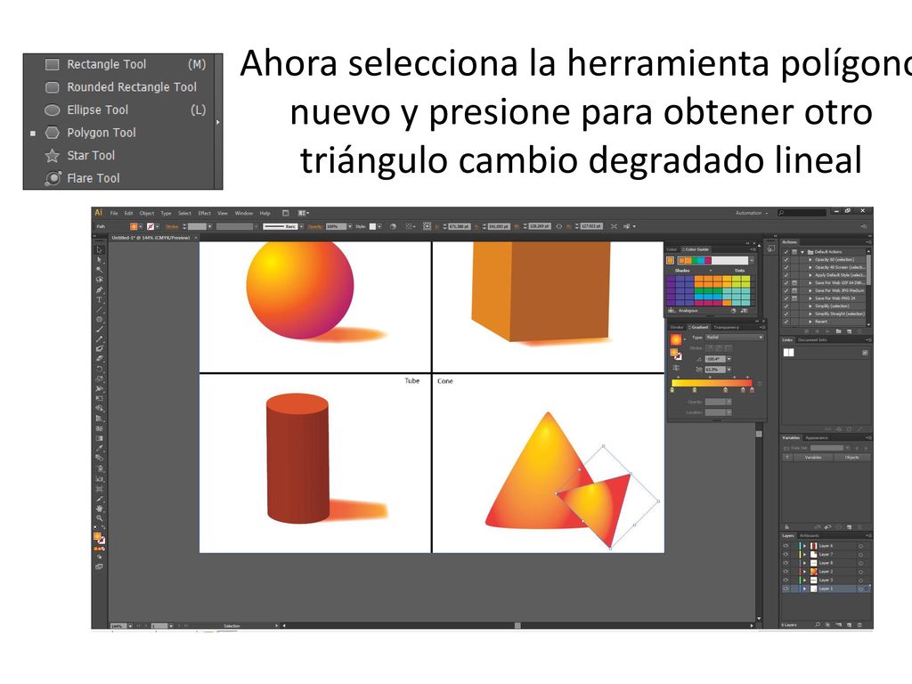 Ahora selecciona la herramienta polígono nuevo y presione para obtener otro triángulo cambio degradado lineal