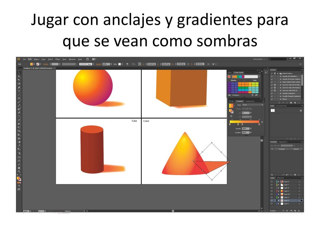 Jugar con anclajes y gradientes para que se vean como sombras
