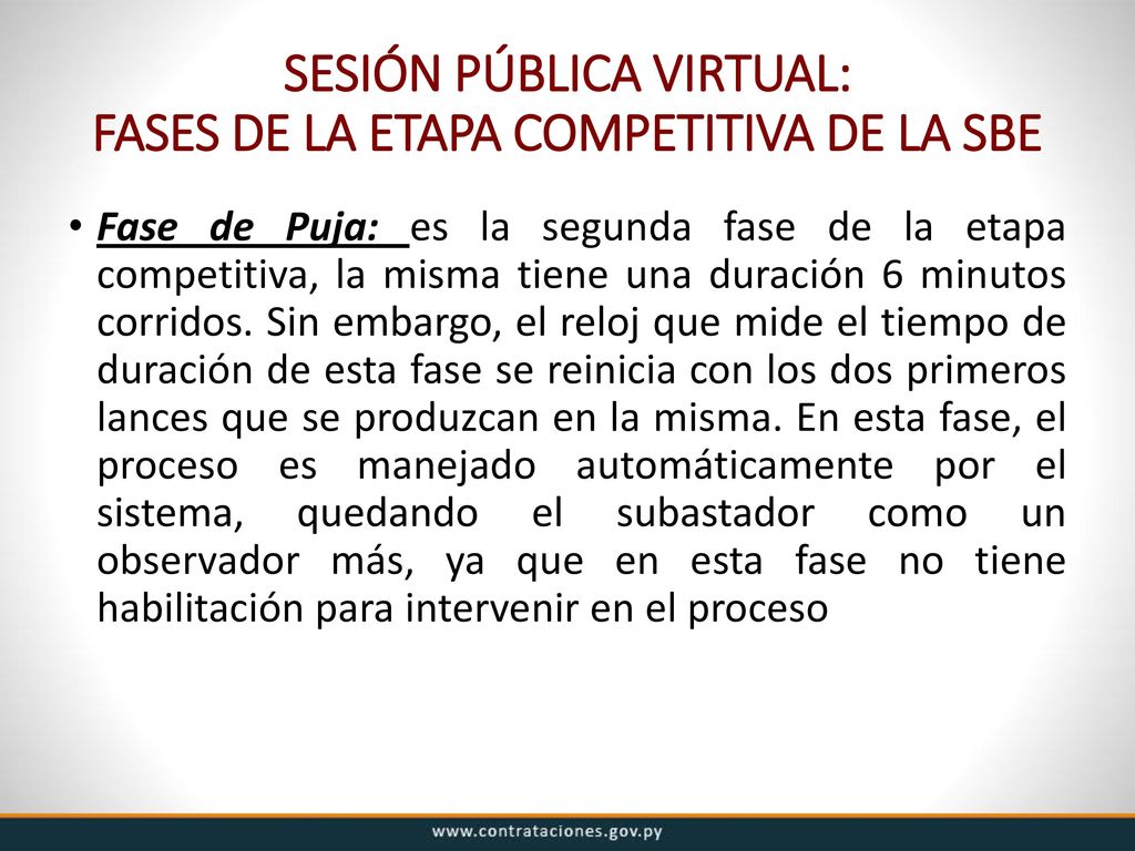 SESIÓN PÚBLICA VIRTUAL: FASES DE LA ETAPA COMPETITIVA DE LA SBE