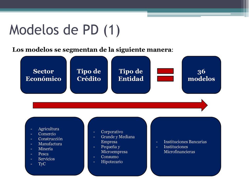 Modelos de PD (1) Los modelos se segmentan de la siguiente manera: