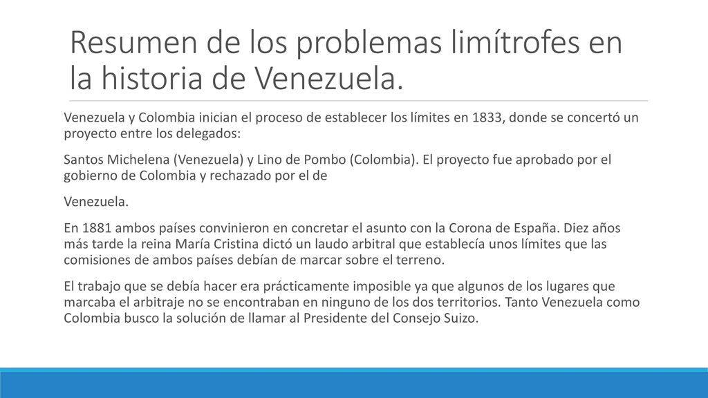 Resumen de los problemas limítrofes en la historia de Venezuela.