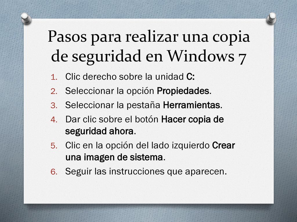 Pasos para realizar una copia de seguridad en Windows 7