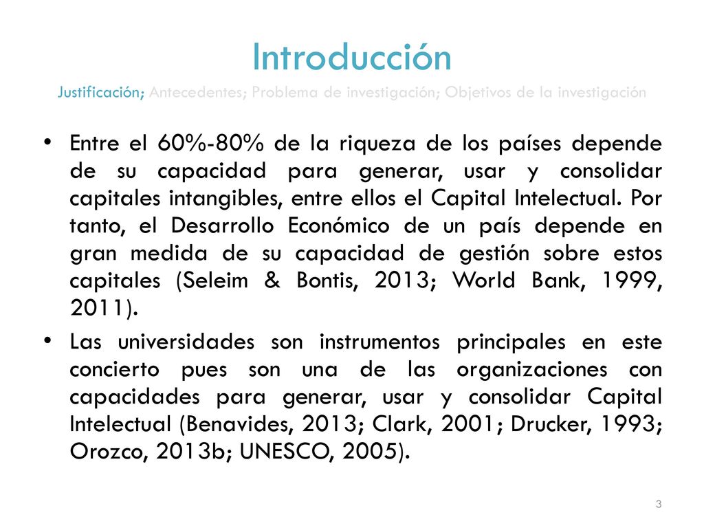 Introducción Justificación; Antecedentes; Problema de investigación; Objetivos de la investigación