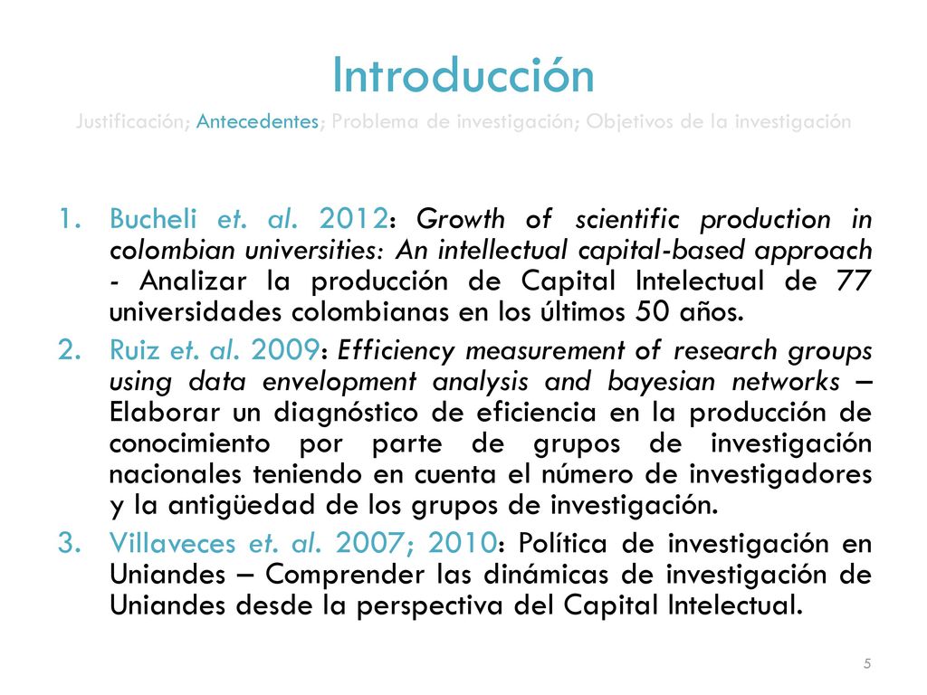 Introducción Justificación; Antecedentes; Problema de investigación; Objetivos de la investigación