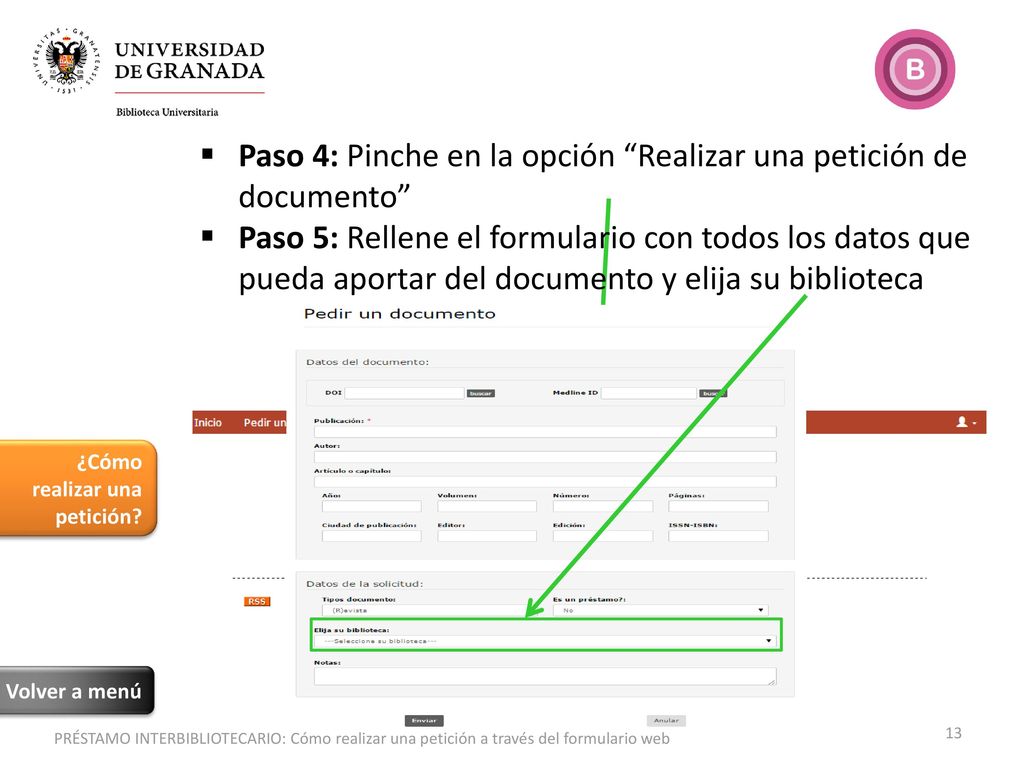 Paso 4: Pinche en la opción Realizar una petición de documento