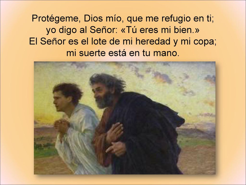 Protégeme, Dios mío, que me refugio en ti; yo digo al Señor: «Tú eres mi bien.» El Señor es el lote de mi heredad y mi copa; mi suerte está en tu mano.