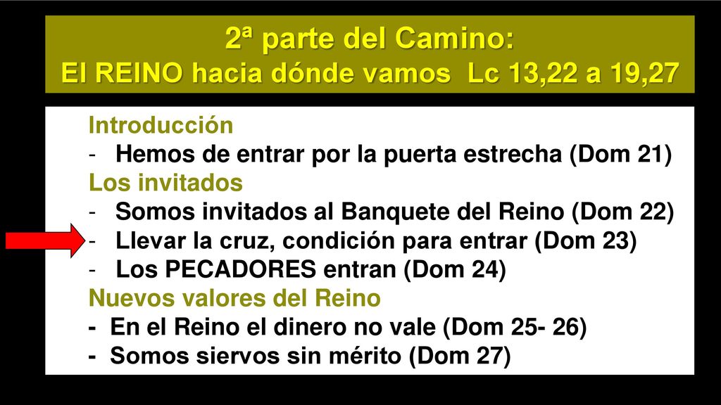 2ª parte del Camino: El REINO hacia dónde vamos Lc 13,22 a 19,27
